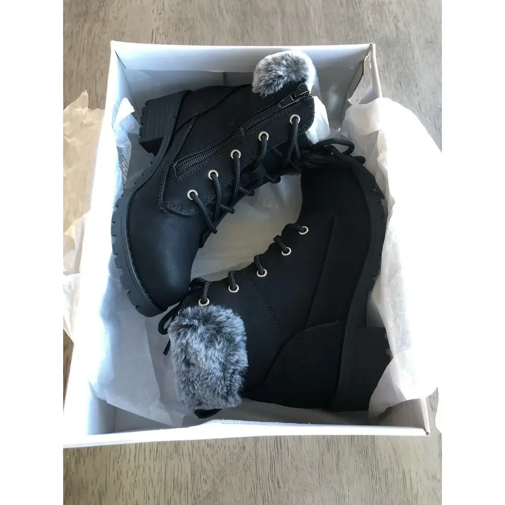 Dolce Vita Girls REI Black Matte Faux Fur Lace Up Boots - 13